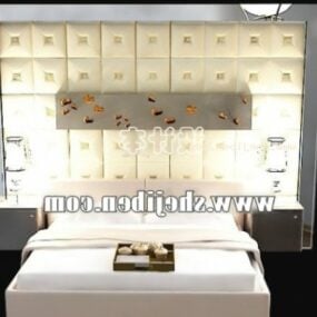 White Double Bed Hotel Room 3d model