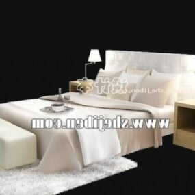 Ξενοδοχείο Μοντέρνο Κρεβάτι Λευκό Χρώμα 3d μοντέλο