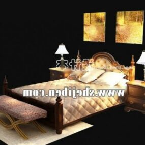 Boutique Bed Furniture With Table Lamp 3d model