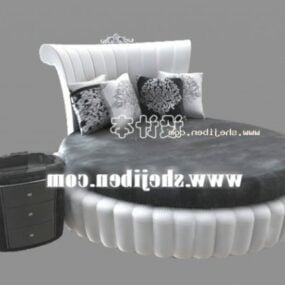 Dormitorio cama redonda con colchón y almohadas modelo 3d