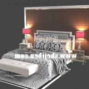 Boutique-Bett mit Tischlampe 3D-Modell