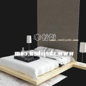 Cama de madera blanca con colchón blanco modelo 3d
