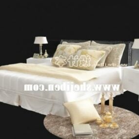 Upholstered Leather Bed With Pillows And Night Stand 3d model