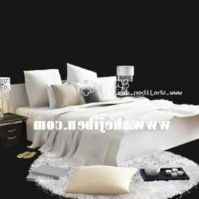 Hvid seng med madras og hvid pude 3d model