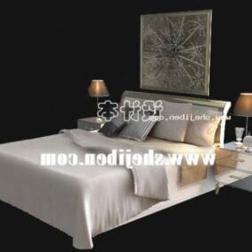 Beige Bed With Painting On Backwall 3d model