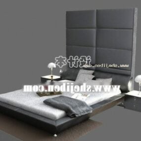 Hotel Bed With Backwall And Nightstand 3d model