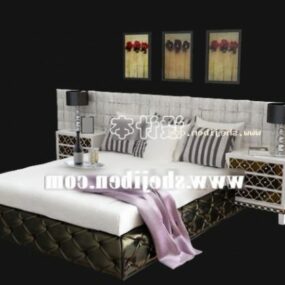 बैकवॉल 3डी मॉडल पर पेंटिंग के साथ सुरुचिपूर्ण बिस्तर