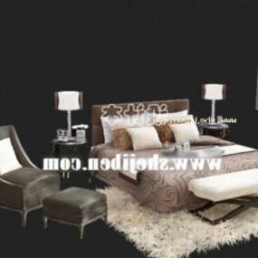 ベッドソファと毛皮のカーペット付きオットマン3Dモデル