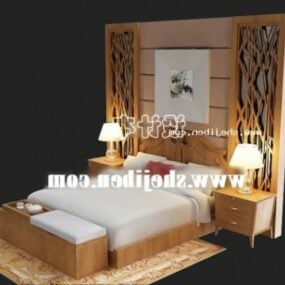 3д модель гостиничной кровати с резной панелью на задней стенке