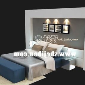 Łóżko hotelowe z tapicerowaną ścianą tylną Model 3D