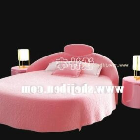 Lit rond couleur rose avec lampe modèle 3D