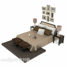 Elegant Antique Bed With Photo Wall Decor 3d model