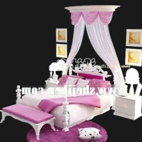 Girl Bed Full Set With Curtain 3d model
