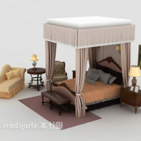 Antique Poster Bed With Curtain 3d model