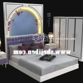 Mur arrière décoratif de lit d'hôtel avec éclairage modèle 3D