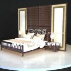 Cadre en bois de lit chinois avec paroi arrière en miroir