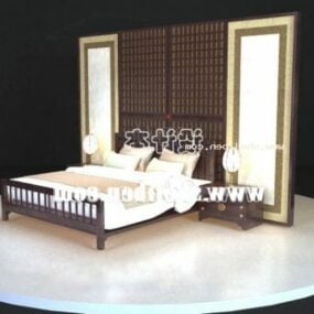 Chinese Bed Wood Frame With Mirror Backwall 3d model