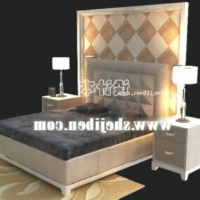 Готельне ліжко зі стінкою і тумбочкою 3d модель
