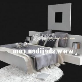 Realistic Double Bed With Blanket Pillows On Rug 3d model