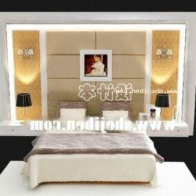 Hotel Room Modern Bed With Backwall Decorative 3d model