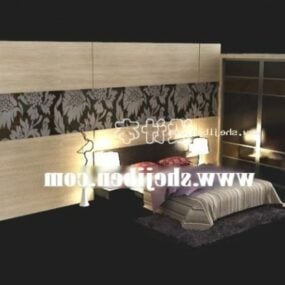 Hotell modern säng med garderobsskåp 3d-modell