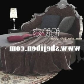 Boutique Round Bed Furniture Velvet Material 3d model