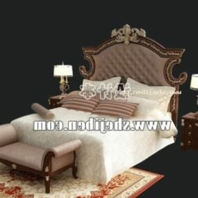 Boutique-Doppelbett mit Liegestuhl und Teppich 3D-Modell