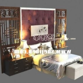 Chinese Hotel Bed Antique Style 3d model