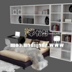 Modern Bed With Bookshelf On Back 3d model