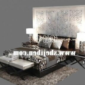 Modern Bed With Fur Blanket And Ottoman 3d model