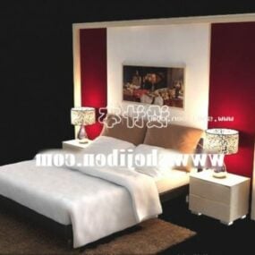 Hotelbed met nachtkastje en tafellamp 3D-model
