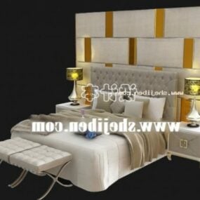 3д модель белой кровати с декором на задней стенке отеля