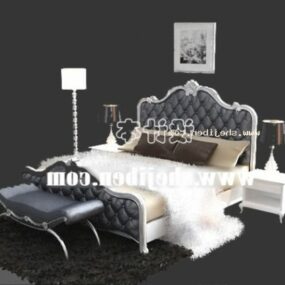 3д модель антикварной мебели с кроватью с тафтинговым изголовьем