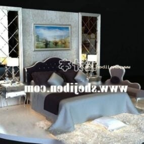 Mô hình 3d trang trí giường tân cổ điển