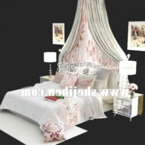 Round Bed Pink Color With Lamp 3d model