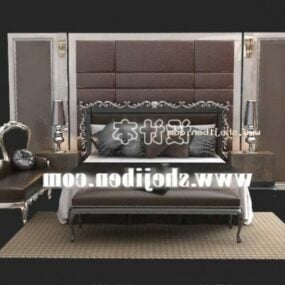 سرير نهاري كلاسيكي مع جدار خلفي من الجلد نموذج ثلاثي الأبعاد