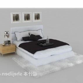 Tempat Tidur Ganda Putih Modern Dengan Dekorasi Lukisan model 3d