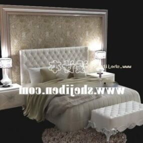 Elegant Boutique Bed With Tufted Backwall 3d model