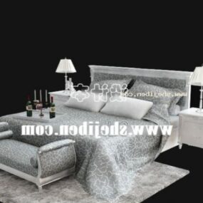 Juego de colchones y alfombras de cama blanca modelo 3d