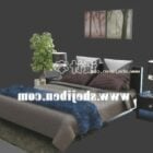 Modern Bed With Carpet And Pot Plant