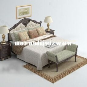 שטיח מיטה עתיק עם מנורת שולחן דגם תלת מימד