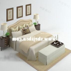 Karpet Tempat Tidur Dengan Lukisan Di Dinding Belakang model 3d