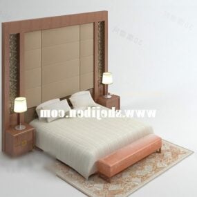 3д модель элегантного бежевого ковра на кровати и деревянной спинки