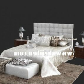 3d модель Двоспальне ліжко з коричневим хутряним килимом
