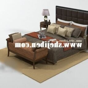 Cama vieja con alfombra y sofá cama antiguo modelo 3d