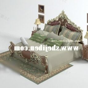 Round Bed Pink Color With Lamp 3d model
