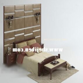 Deri Arka Duvar ve Duvar Lambalı Yatak Halısı 3d modeli