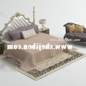 Klassisk seng med brunt tæppe 3d model