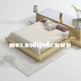 Modern säng med matta Hotell sovrum 3d-modell
