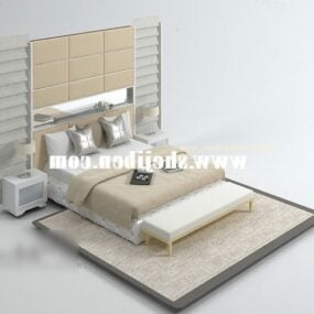 Beige Bed With Backwall Carpet 3d model